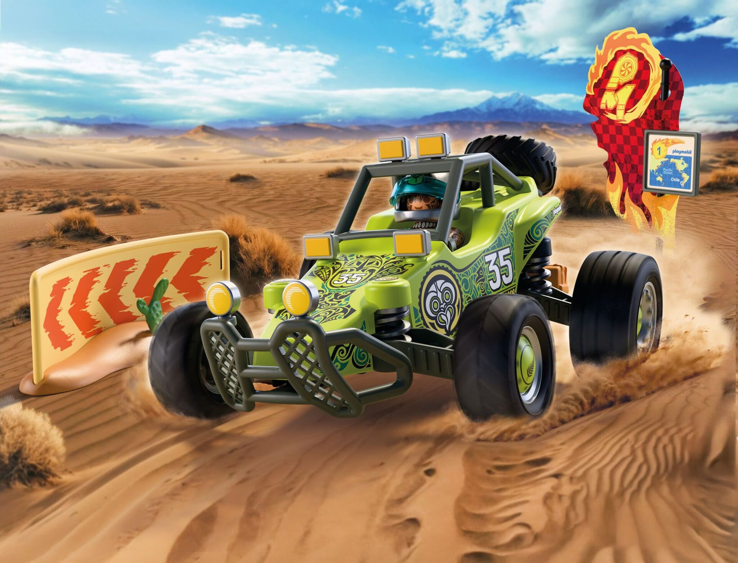 PLAYMOBIL Off-Road Buggy 72063 desert rally racing vehicle with driver, desert fox pups and off-road accessories