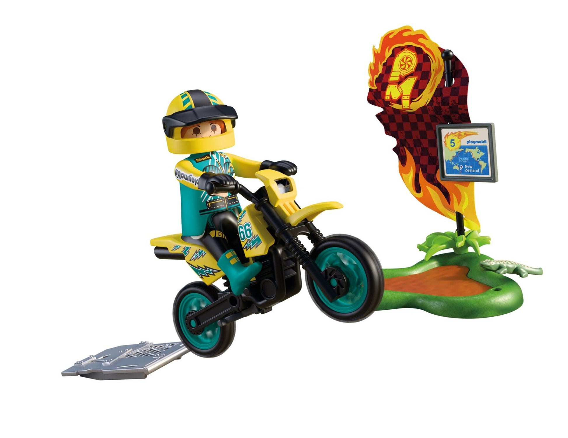 PLAYMOBIL Offroad Motor Bike 72065 rally racer with off-road motorcycle, jump ramp and muddy swamp accessories