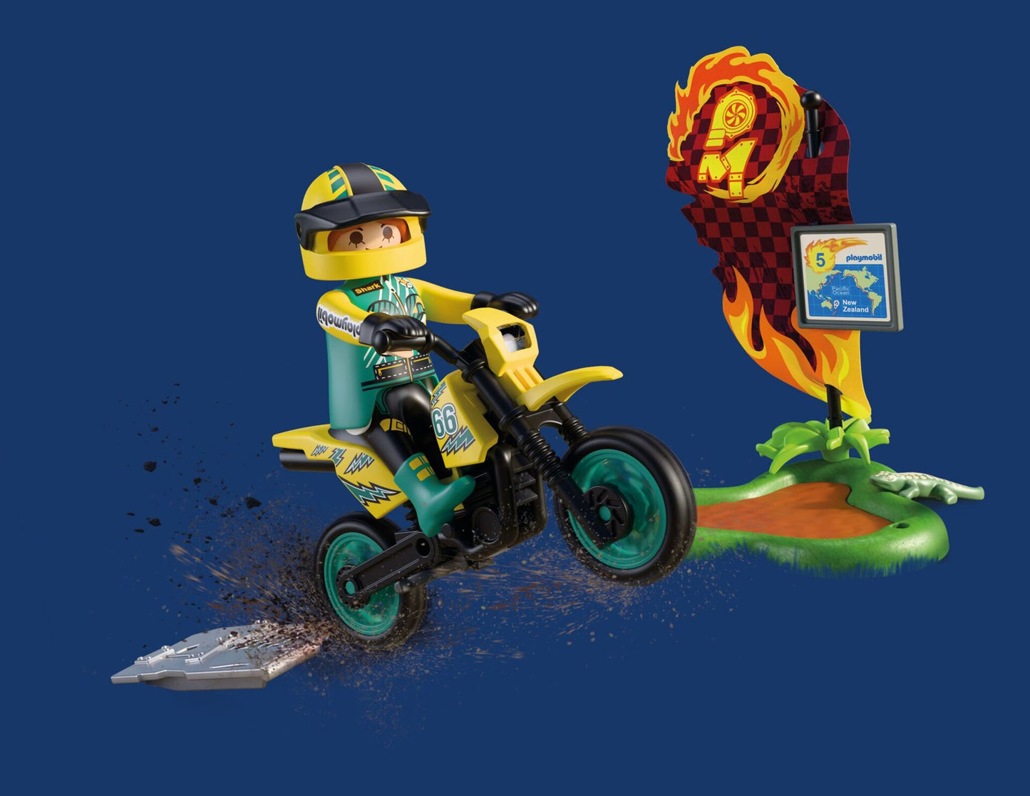 PLAYMOBIL Offroad Motor Bike 72065 rally racer with off-road motorcycle, jump ramp and muddy swamp accessories