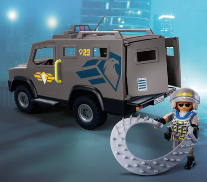 PLAYMOBIL Tactical Police Unit 72066 City Action playset with tactical vehicle, police officer, criminal and motorcycle
