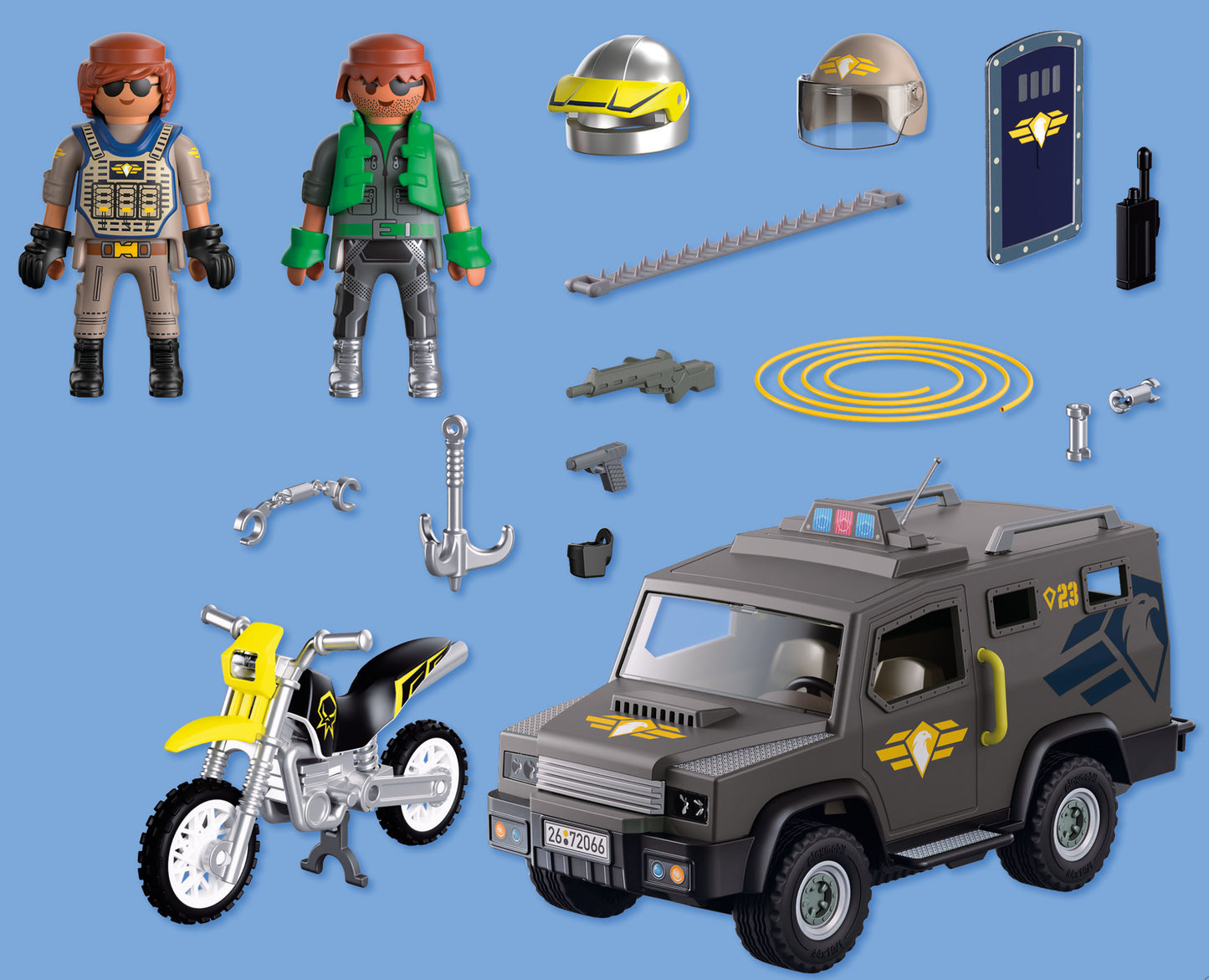 PLAYMOBIL Tactical Police Unit 72066 City Action playset with tactical vehicle, police officer, criminal and motorcycle
