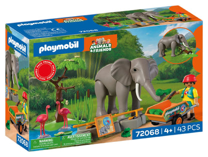 PLAYMOBIL Elephant with Zookeeper 72068 zoo playset featuring a movable elephant, flamingos, frog and animal keeper