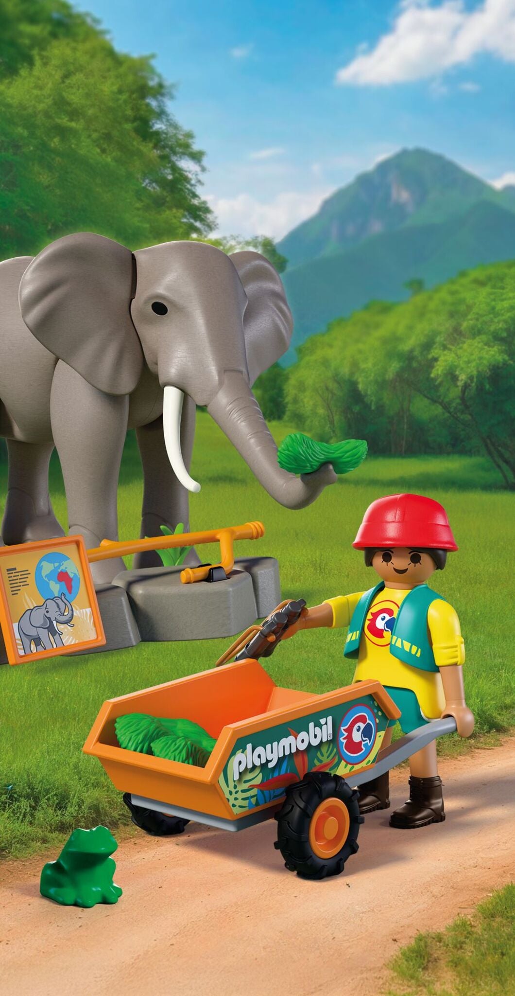 PLAYMOBIL Elephant with Zookeeper 72068 zoo playset featuring a movable elephant, flamingos, frog and animal keeper