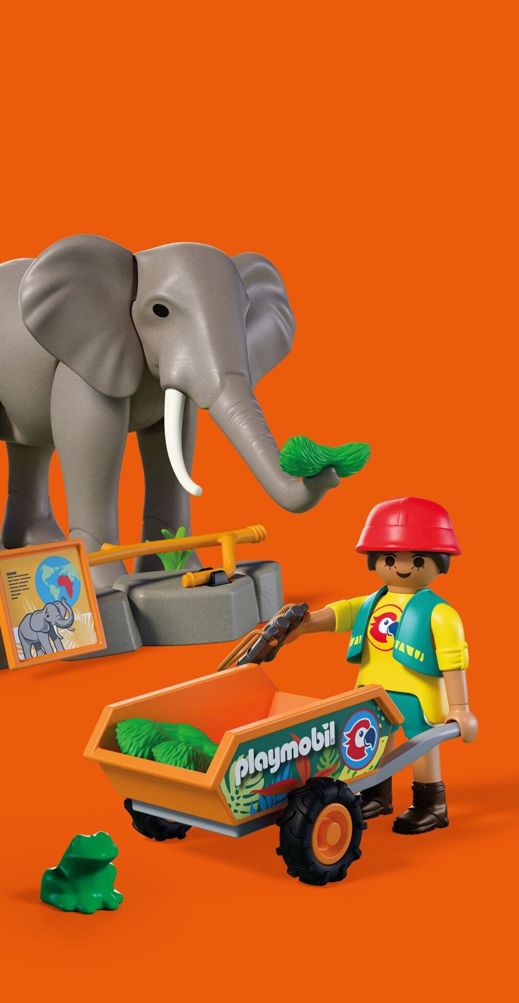 PLAYMOBIL Elephant with Zookeeper 72068 zoo playset featuring a movable elephant, flamingos, frog and animal keeper
