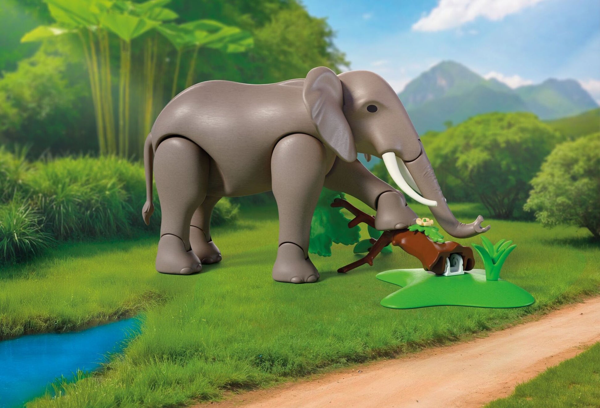 PLAYMOBIL Elephant with Zookeeper 72068 zoo playset featuring a movable elephant, flamingos, frog and animal keeper
