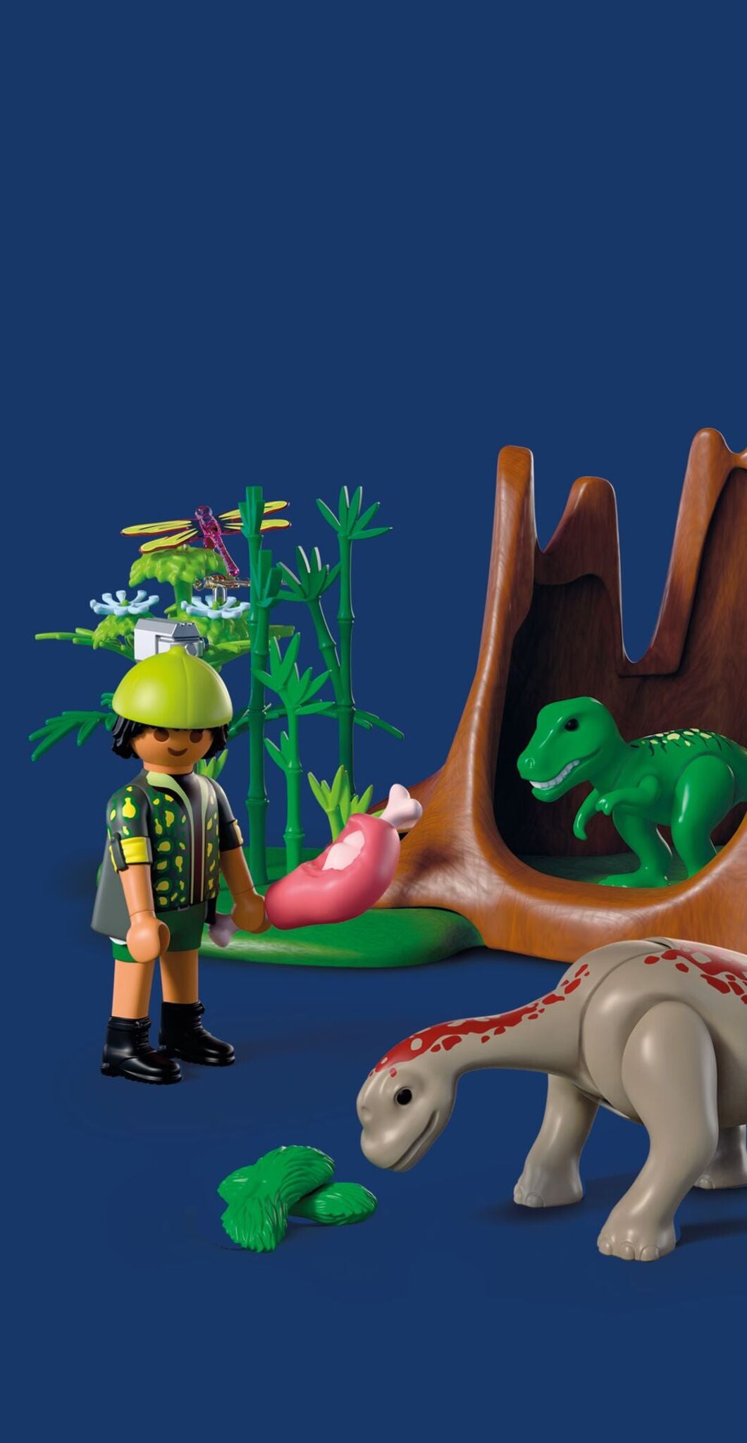 PLAYMOBIL Dino Hideaway 72069 dinosaur playset with researcher, pull-back quad bike, baby T-Rex and baby Brachiosaurus