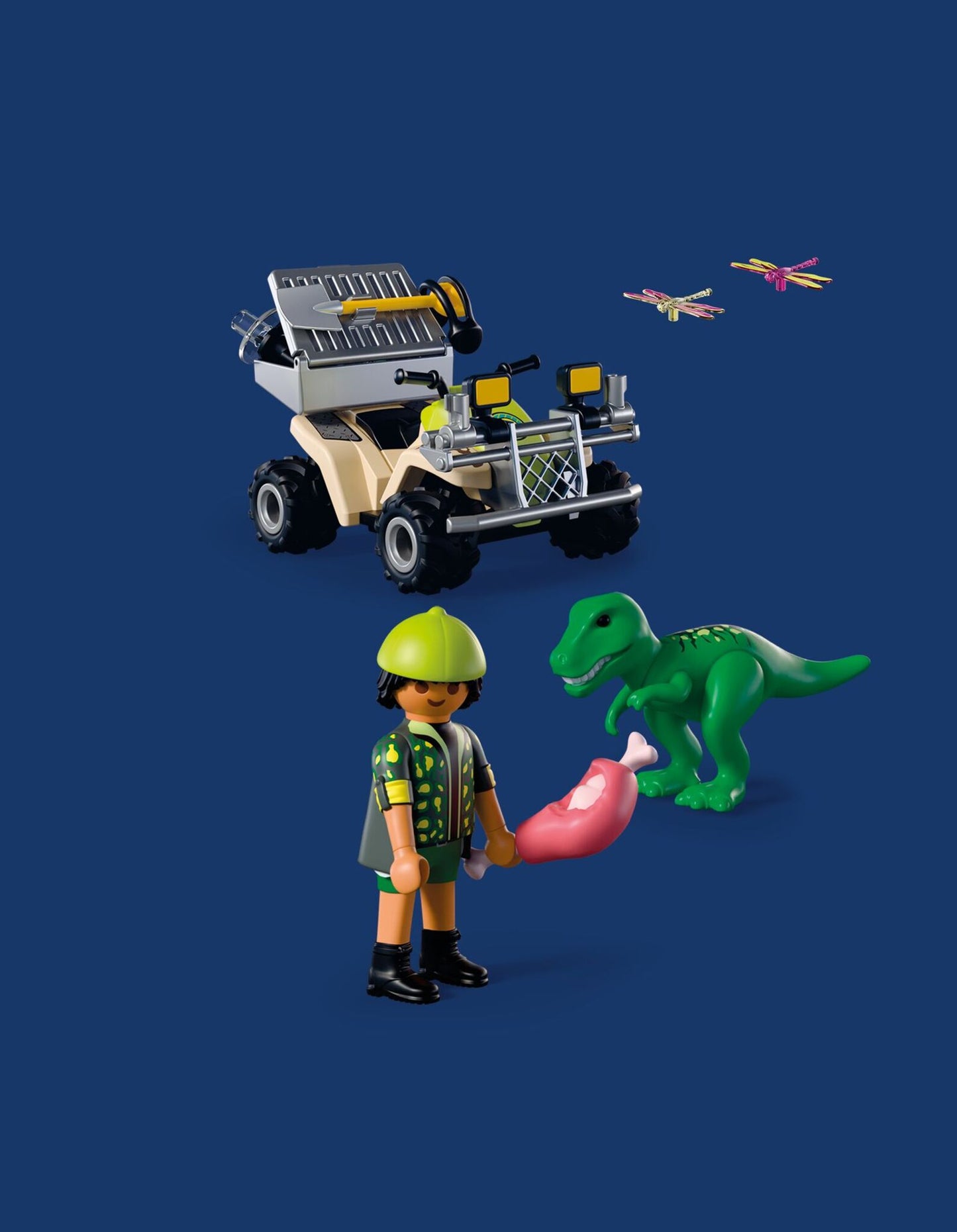 PLAYMOBIL Dino Hideaway 72069 dinosaur playset with researcher, pull-back quad bike, baby T-Rex and baby Brachiosaurus