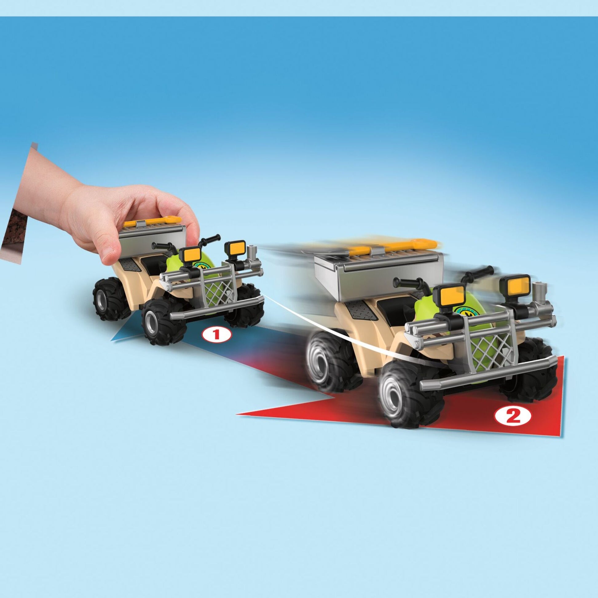 PLAYMOBIL Dino Hideaway 72069 dinosaur playset with researcher, pull-back quad bike, baby T-Rex and baby Brachiosaurus