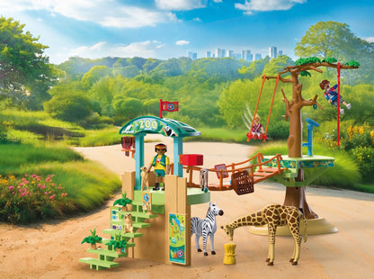 Playmobil Zoo Wilderness Climbing Park 72070 safari playset with cable car, suspension bridge, giraffe, zebra, lions and viewing platforms