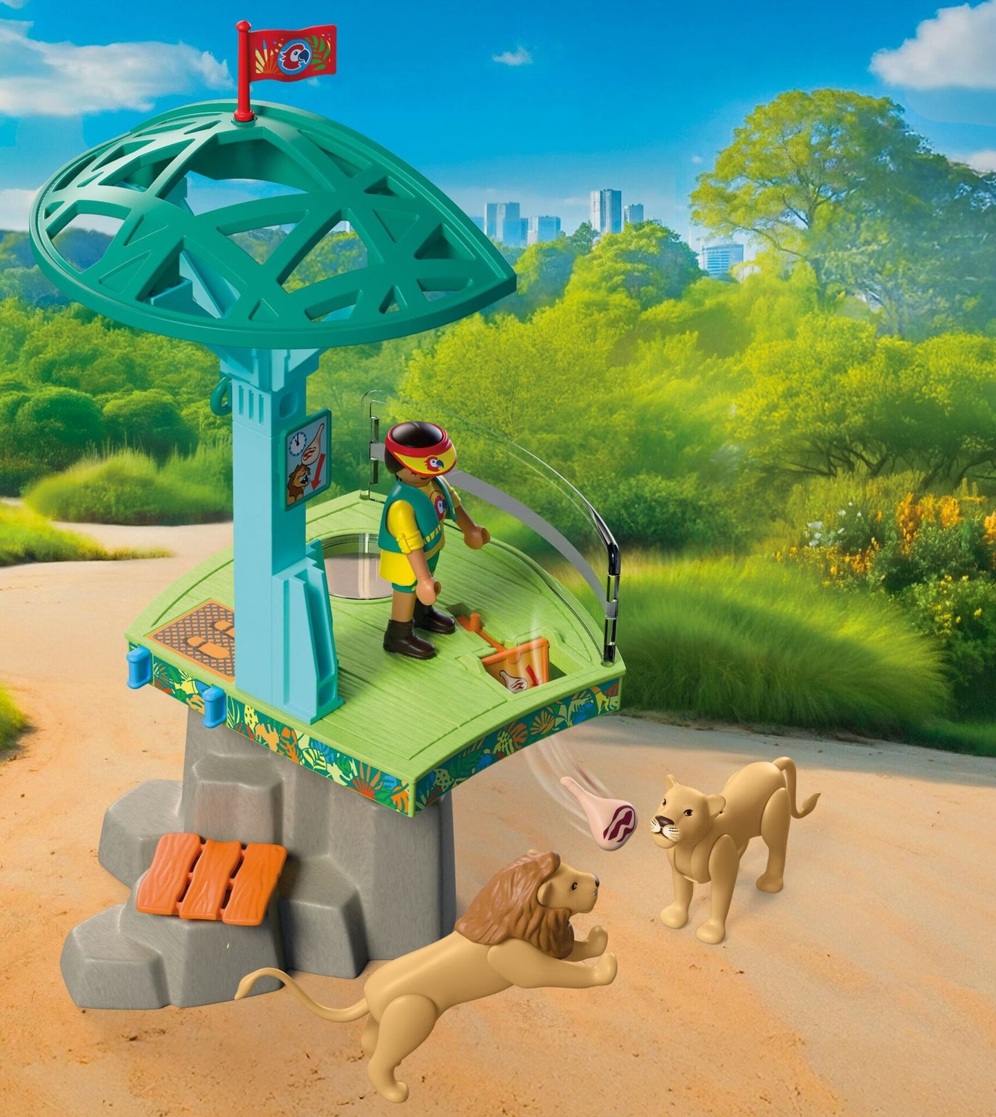 Playmobil Zoo Wilderness Climbing Park 72070 safari playset with cable car, suspension bridge, giraffe, zebra, lions and viewing platforms