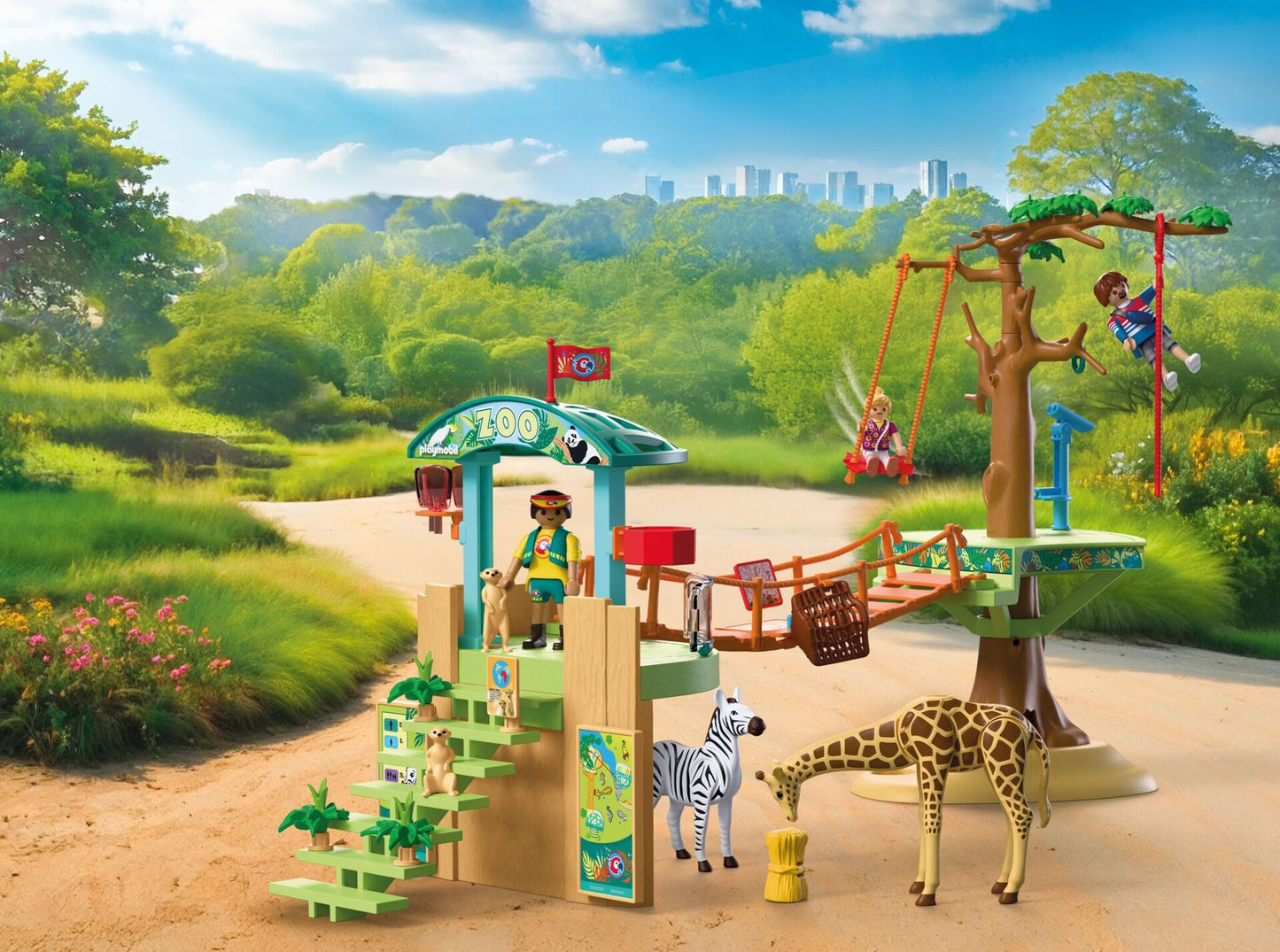 Playmobil Zoo Wilderness Climbing Park 72070 safari playset with cable car, suspension bridge, giraffe, zebra, lions and viewing platforms