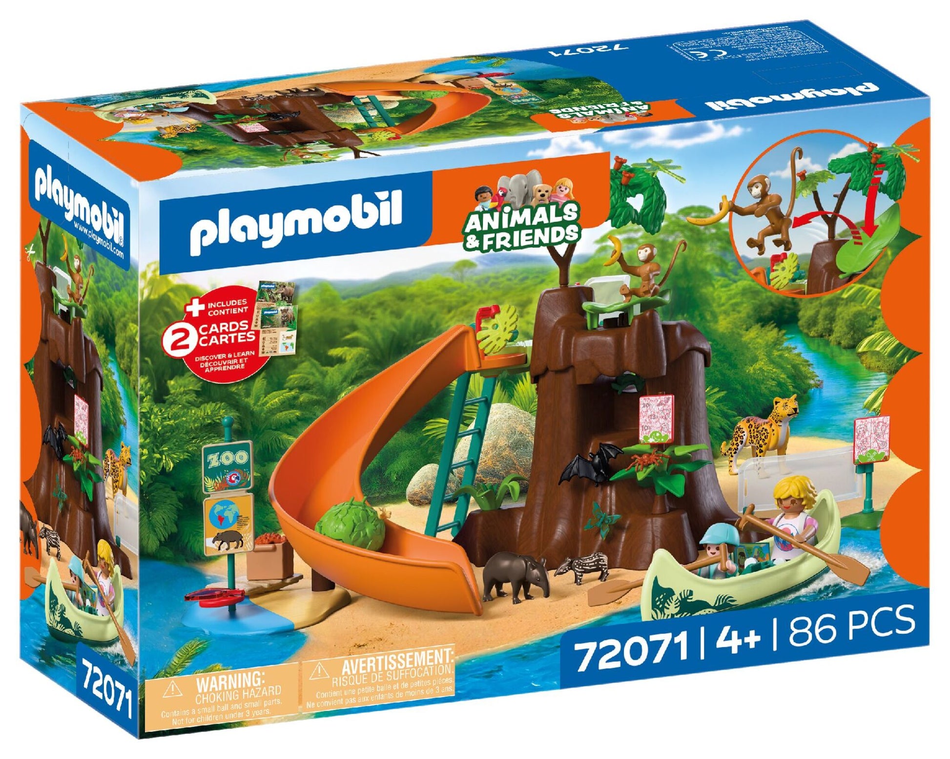 PLAYMOBIL Zoo Jungle Adventure 72071 jungle tree playset with canoe, jaguar, tapirs, monkey and explorer figures