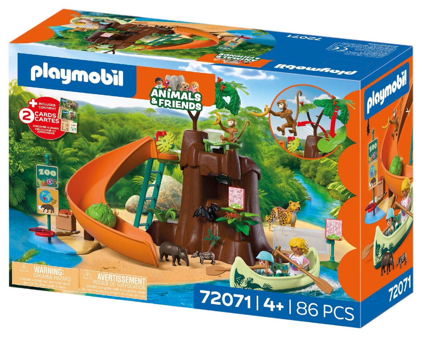 PLAYMOBIL Zoo Jungle Adventure 72071 jungle tree playset with canoe, jaguar, tapirs, monkey and explorer figures