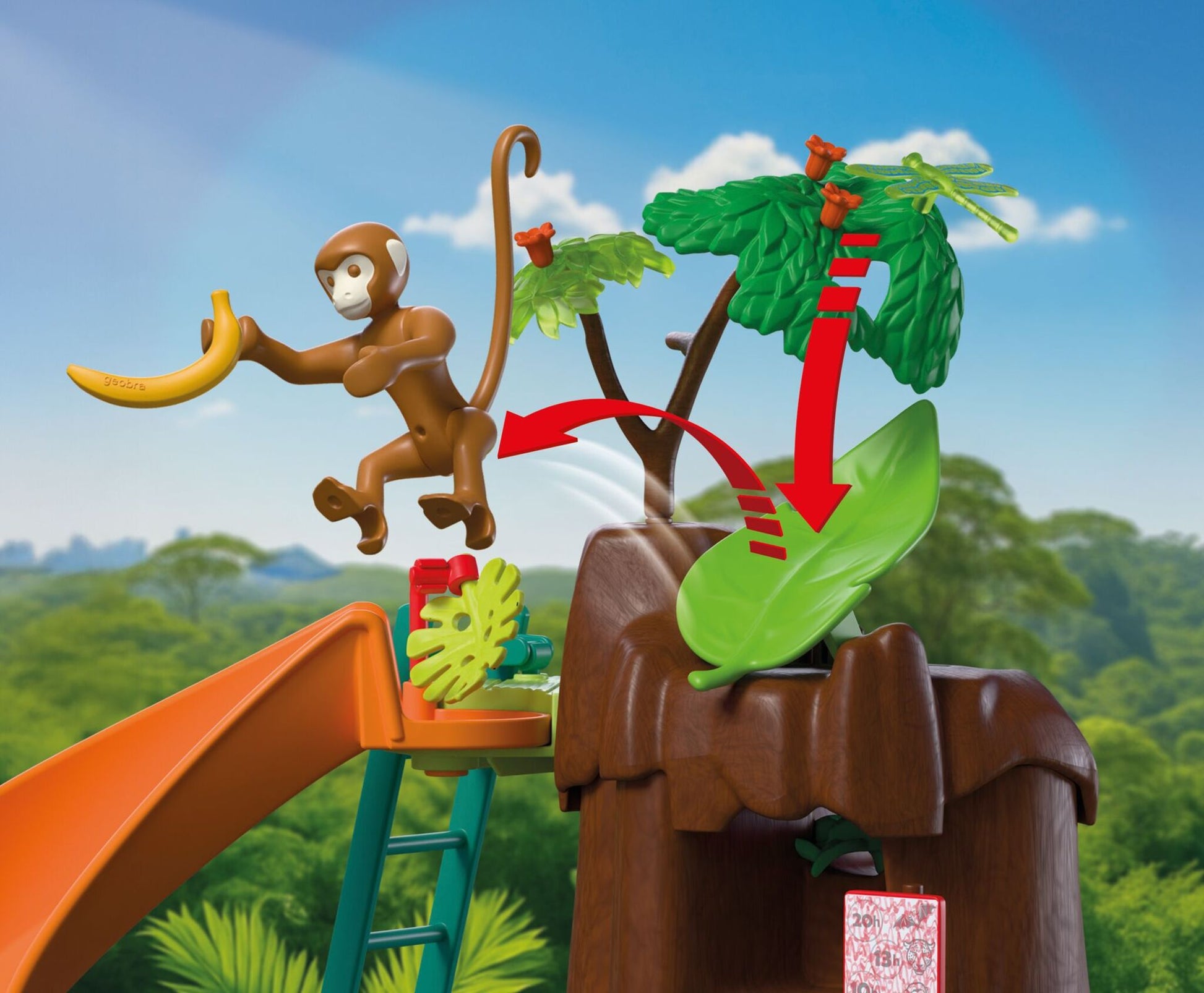 PLAYMOBIL Zoo Jungle Adventure 72071 jungle tree playset with canoe, jaguar, tapirs, monkey and explorer figures