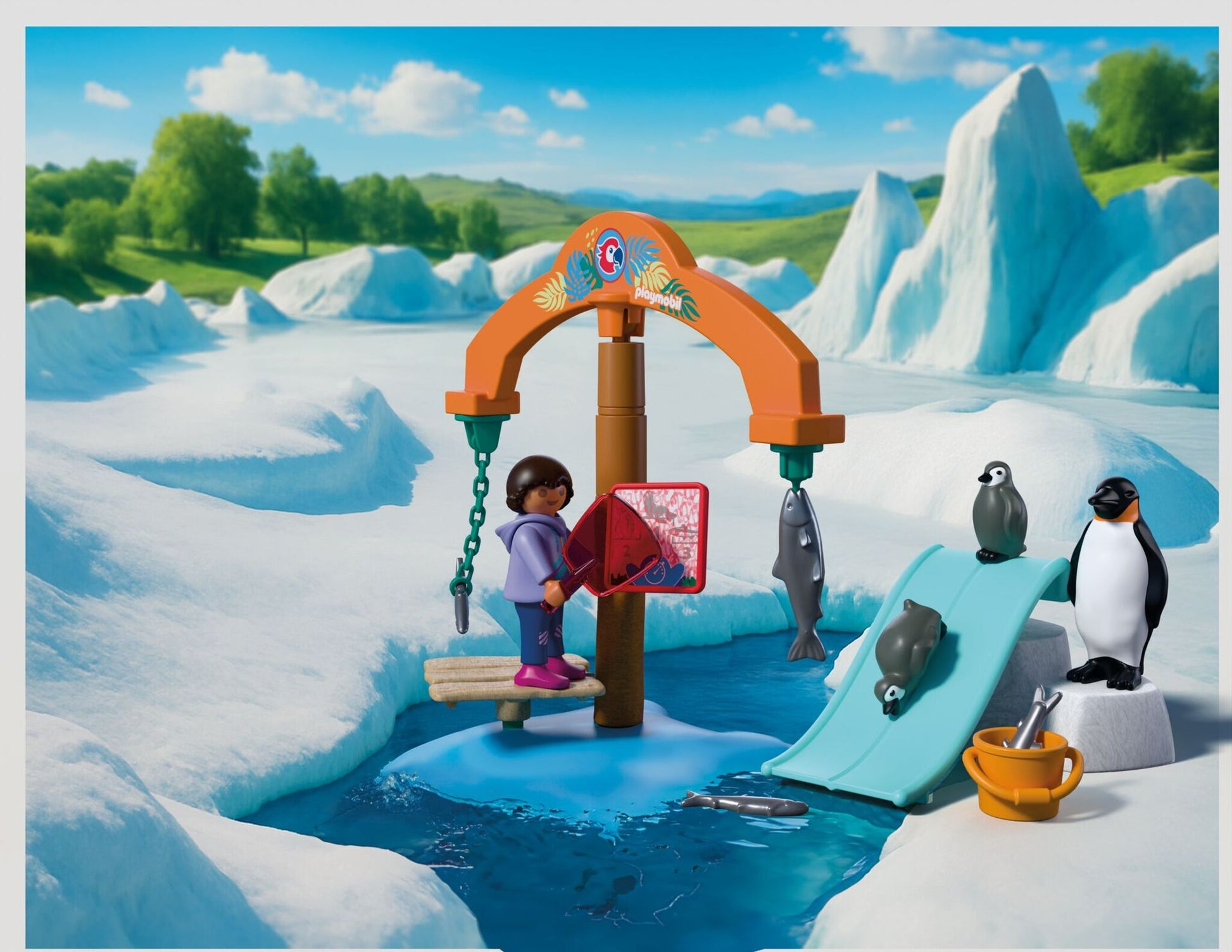 PLAYMOBIL Zoo Ice Expedition 72073 with explorer figures, emperor penguins, seals, feeding carousel and Antarctic accessories