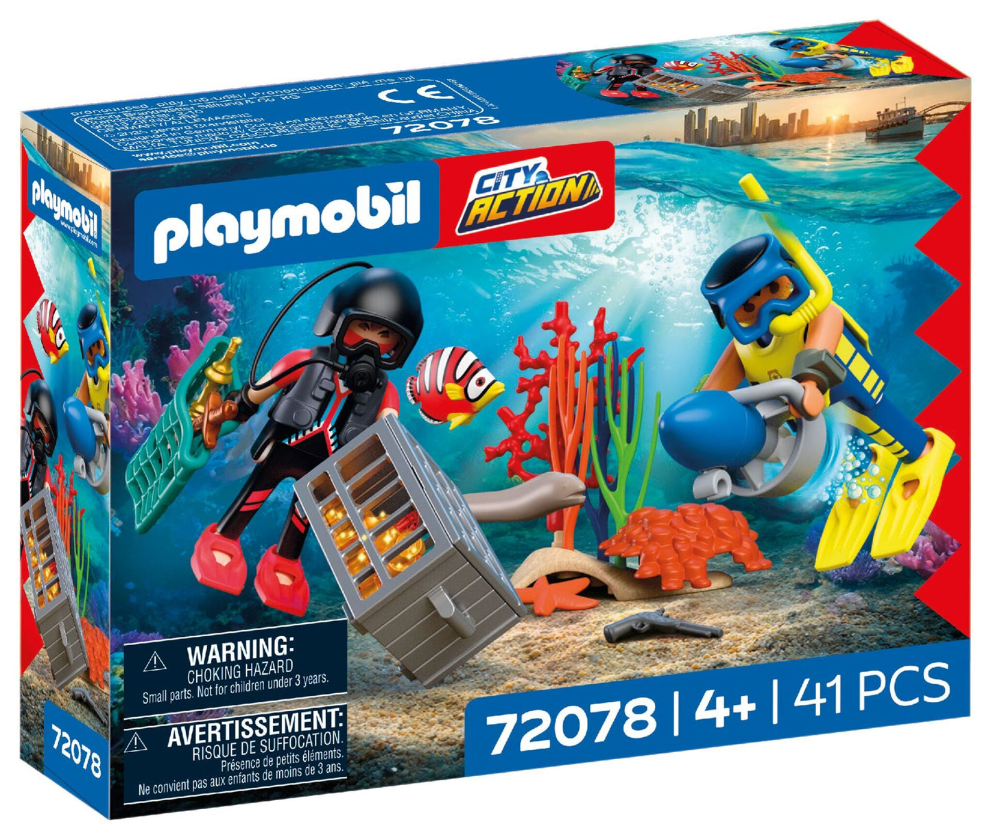 PLAYMOBIL Police Diver with Treasure 72078 underwater police playset with scooter, treasure chest, coral and sea creatures