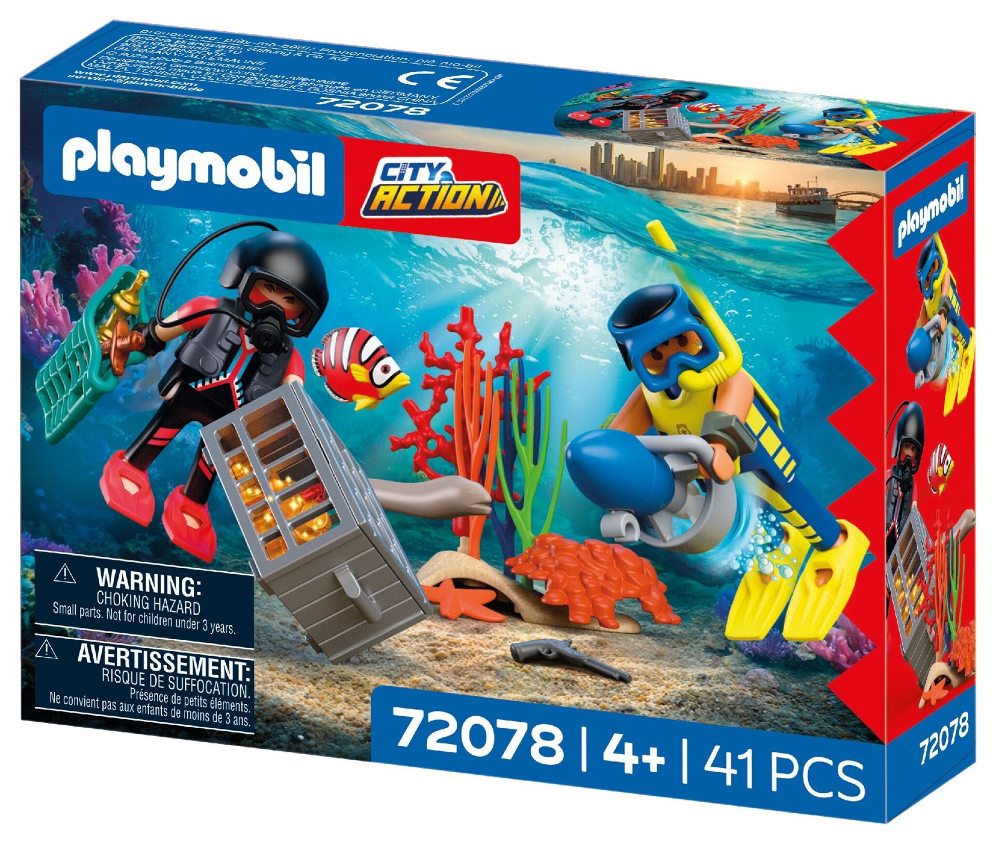 PLAYMOBIL Police Diver with Treasure 72078 underwater police playset with scooter, treasure chest, coral and sea creatures