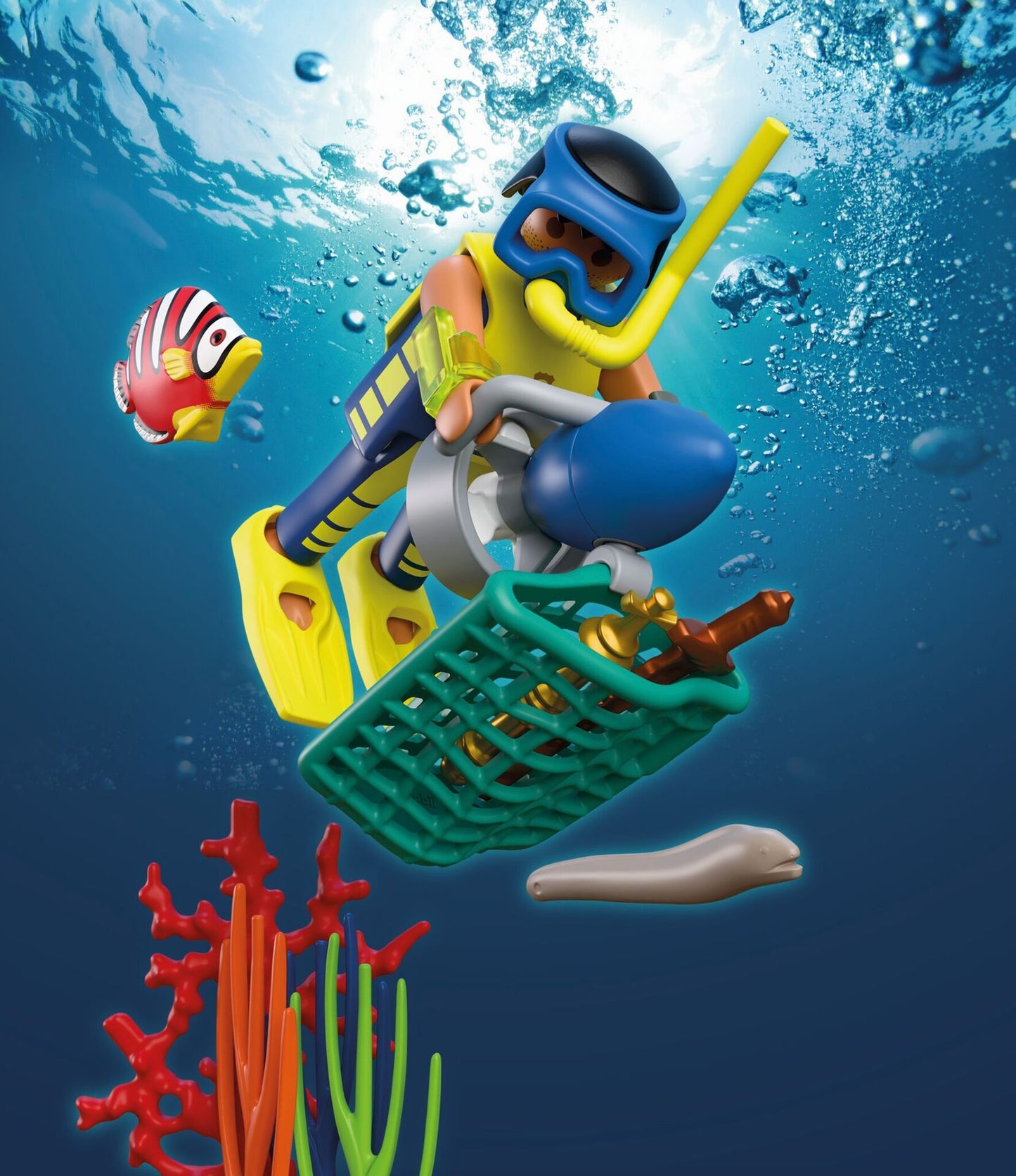 PLAYMOBIL Police Diver with Treasure 72078 underwater police playset with scooter, treasure chest, coral and sea creatures