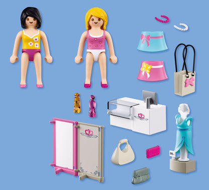 Playmobil Trendy Fashion Boutique 72081 my Life fashion shop playset with two figures, display cabinet, changing screen and accessories
