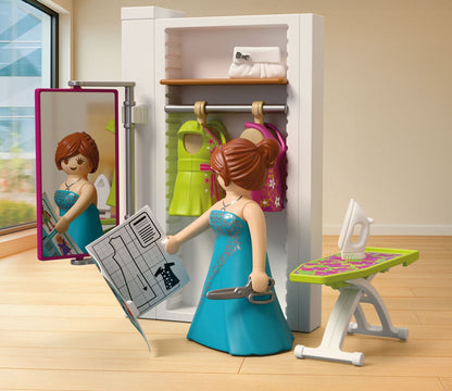 PLAYMOBIL Creative Fashion Designer 72082 sewing studio playset with fashion designer, sewing machine, dresses and movable mirror