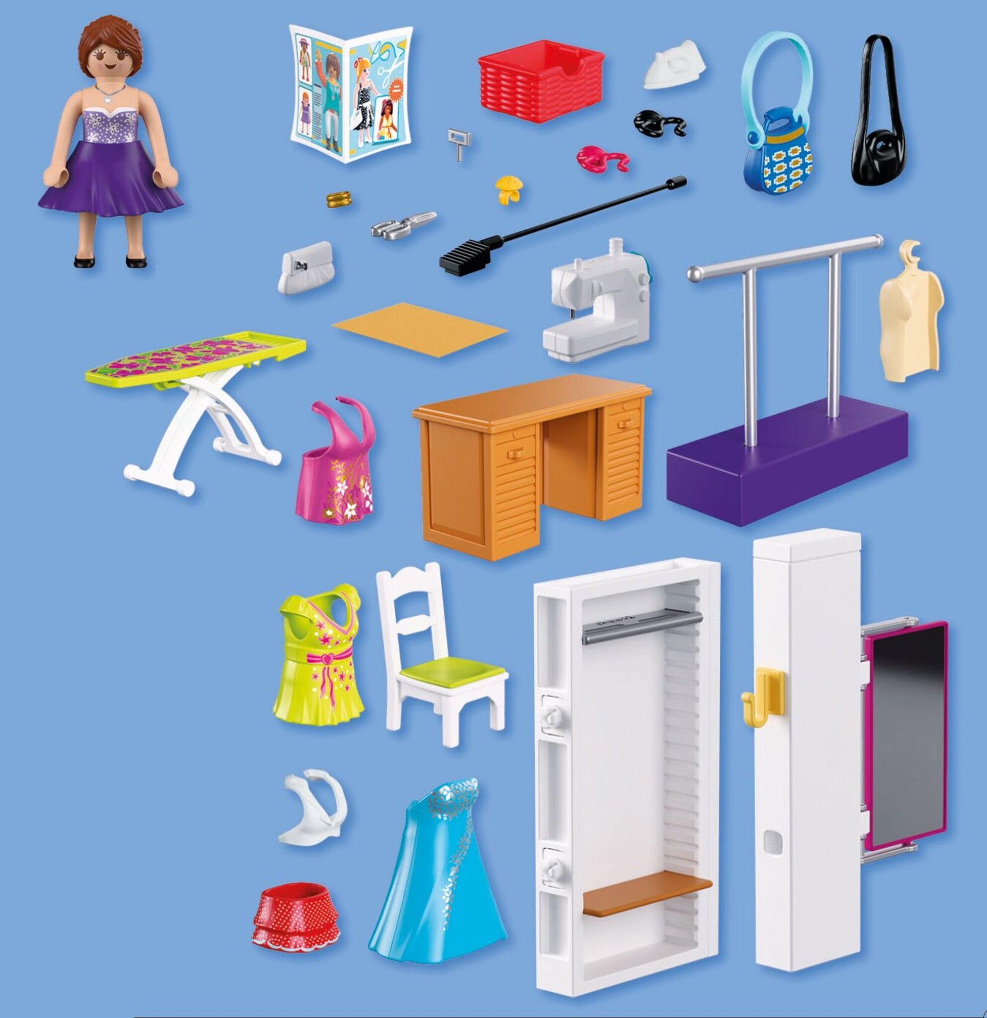PLAYMOBIL Creative Fashion Designer 72082 sewing studio playset with fashion designer, sewing machine, dresses and movable mirror