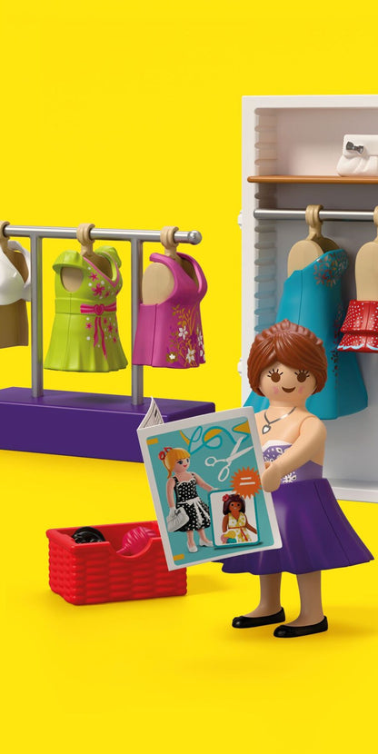 PLAYMOBIL Creative Fashion Designer 72082 sewing studio playset with fashion designer, sewing machine, dresses and movable mirror
