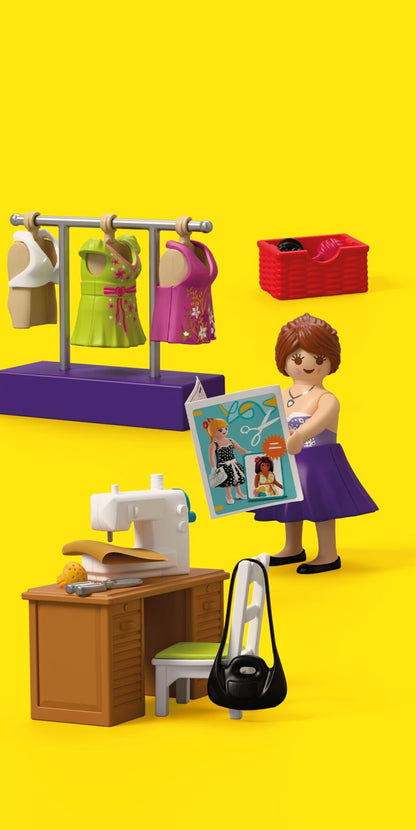 PLAYMOBIL Creative Fashion Designer 72082 sewing studio playset with fashion designer, sewing machine, dresses and movable mirror