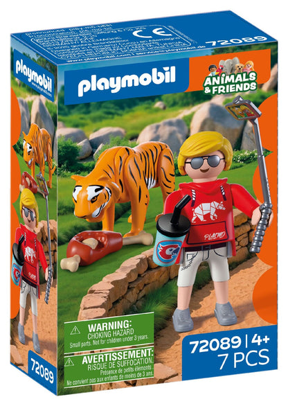 PLAYMOBIL Zoo Tiger and Visitor 72089 playset with movable tiger figure, zoo visitor and selfie stick