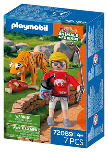 PLAYMOBIL Zoo Tiger and Visitor 72089 playset with movable tiger figure, zoo visitor and selfie stick