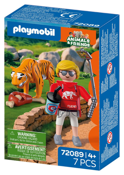 PLAYMOBIL Zoo Tiger and Visitor 72089 playset with movable tiger figure, zoo visitor and selfie stick
