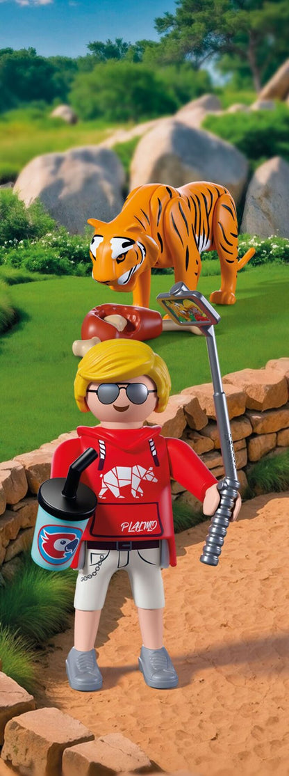PLAYMOBIL Zoo Tiger and Visitor 72089 playset with movable tiger figure, zoo visitor and selfie stick