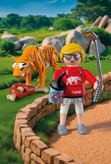 PLAYMOBIL Zoo Tiger and Visitor 72089 playset with movable tiger figure, zoo visitor and selfie stick