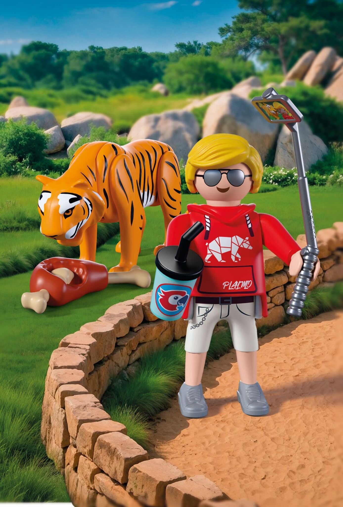 PLAYMOBIL Zoo Tiger and Visitor 72089 playset with movable tiger figure, zoo visitor and selfie stick
