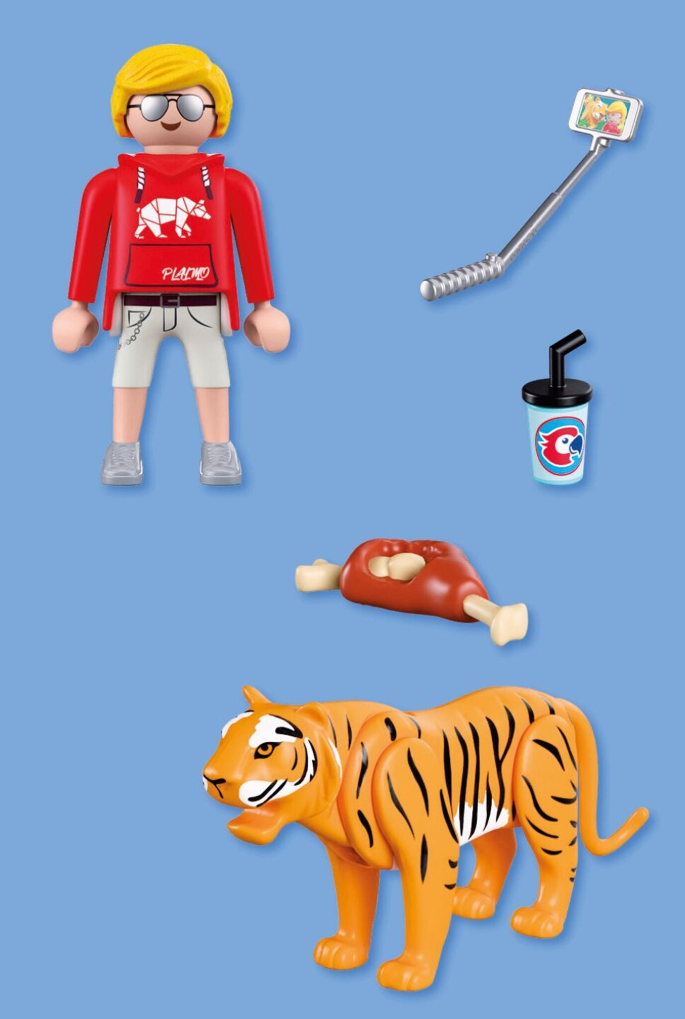 PLAYMOBIL Zoo Tiger and Visitor 72089 playset with movable tiger figure, zoo visitor and selfie stick