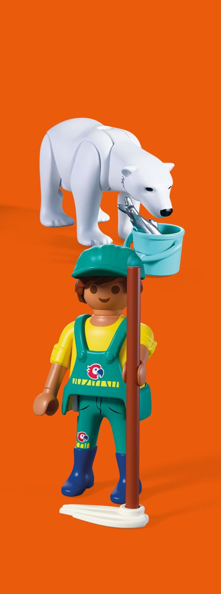 PLAYMOBIL Zoo Polar Bear and Zookeeper 72090 with articulated polar bear, fish bucket and zookeeper figure