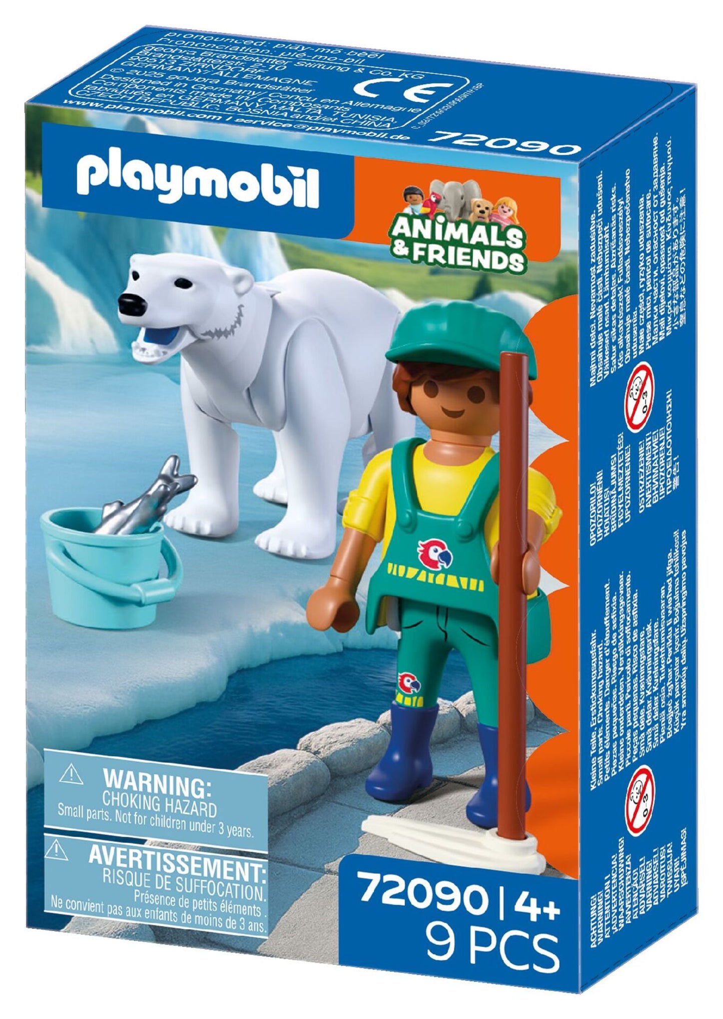 PLAYMOBIL Zoo Polar Bear and Zookeeper 72090 with articulated polar bear, fish bucket and zookeeper figure