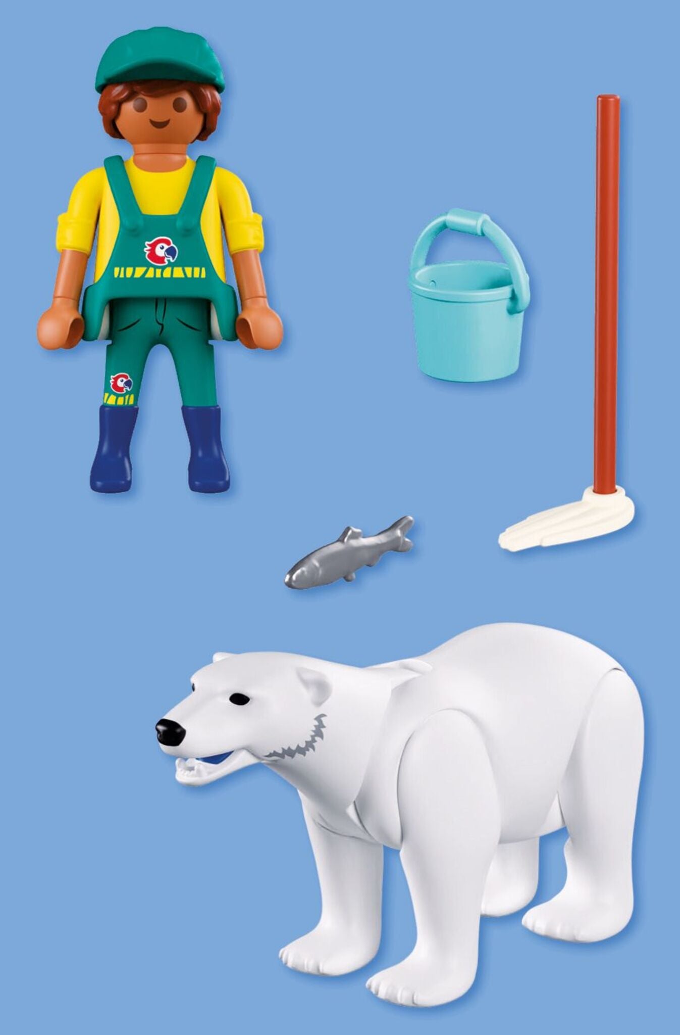 PLAYMOBIL Zoo Polar Bear and Zookeeper 72090 with articulated polar bear, fish bucket and zookeeper figure