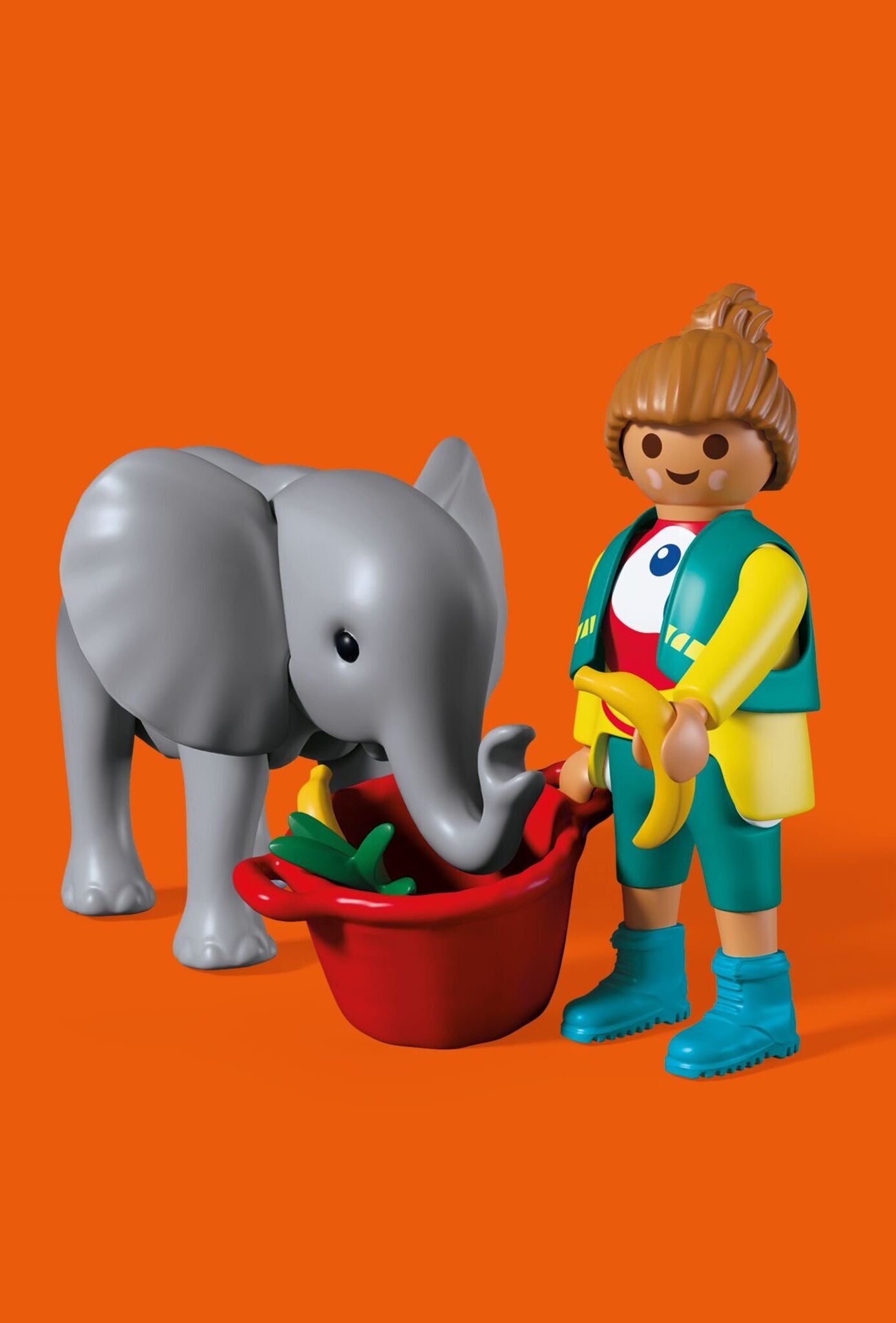 PLAYMOBIL Zoo Baby Elephant and Zookeeper 72092 with movable elephant, zookeeper, feeding basket, banana and grass