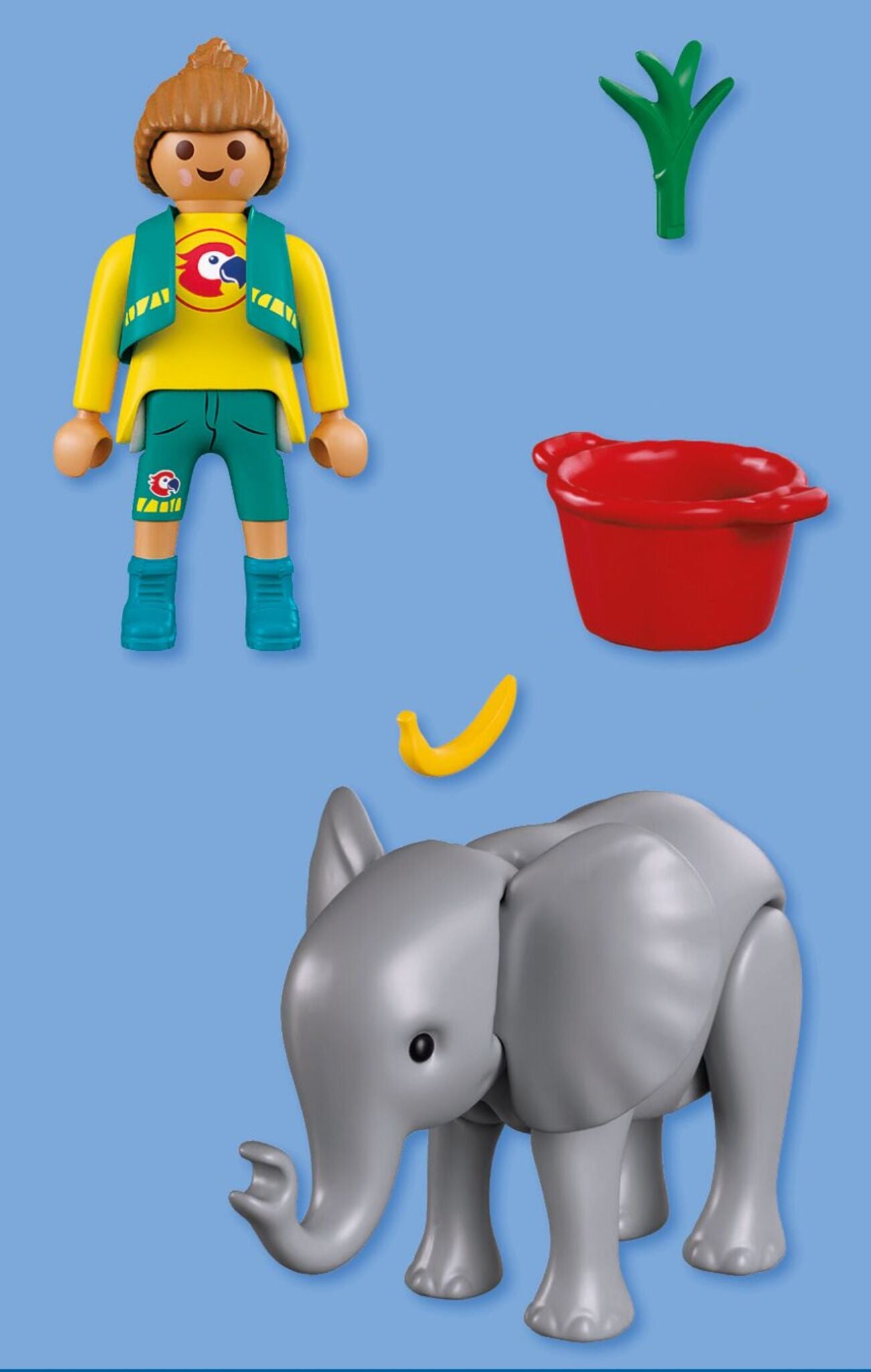 PLAYMOBIL Zoo Baby Elephant and Zookeeper 72092 with movable elephant, zookeeper, feeding basket, banana and grass
