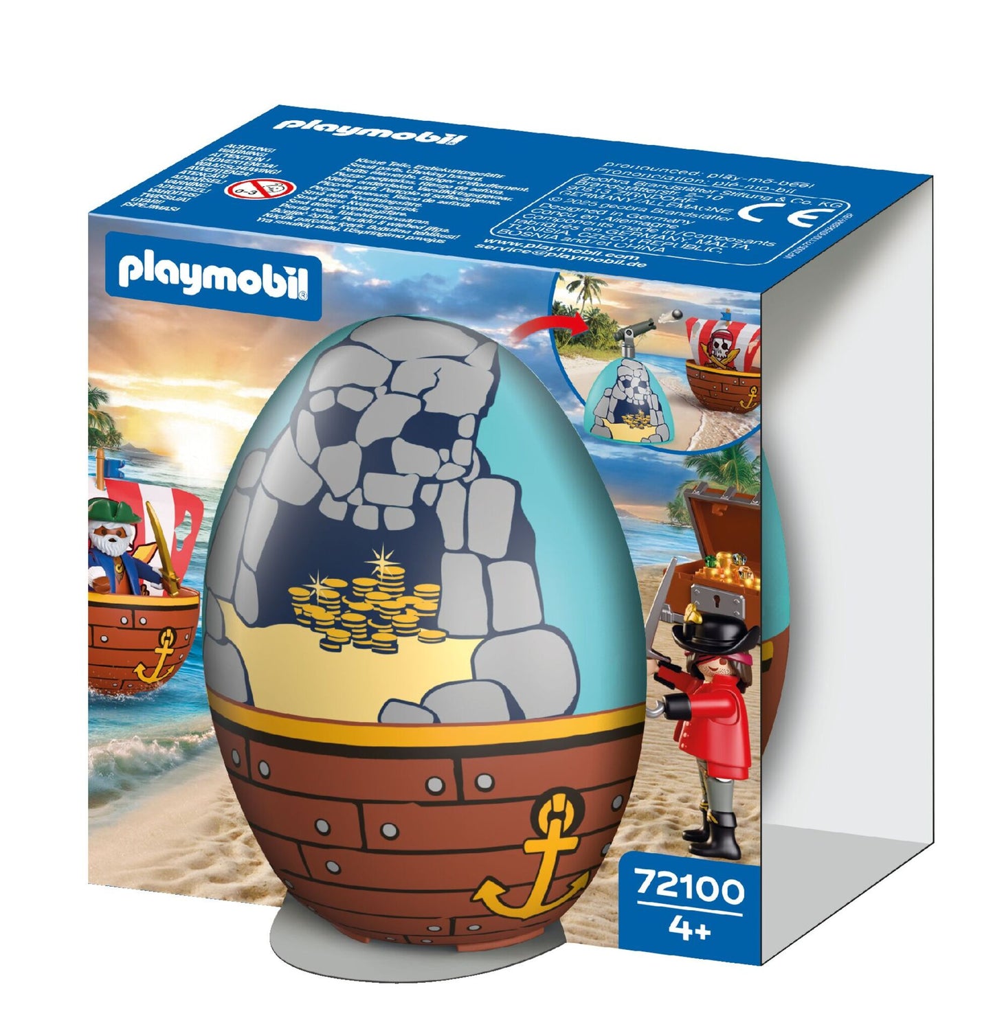 PLAYMOBIL Play Egg Pirates 72100 portable pirate playset with two pirate figures, cannon, treasure chest and reusable egg