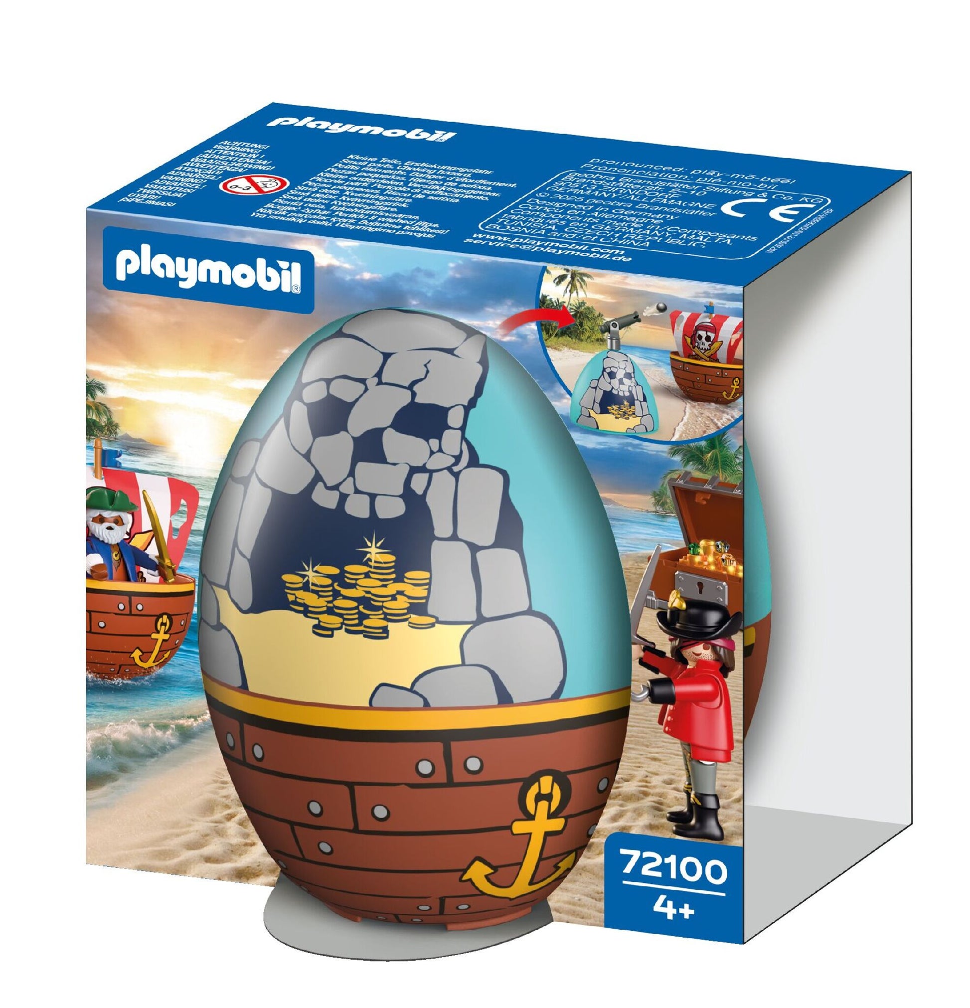 PLAYMOBIL Play Egg Pirates 72100 portable pirate playset with two pirate figures, cannon, treasure chest and reusable egg