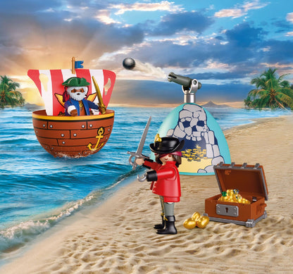 PLAYMOBIL Play Egg Pirates 72100 portable pirate playset with two pirate figures, cannon, treasure chest and reusable egg