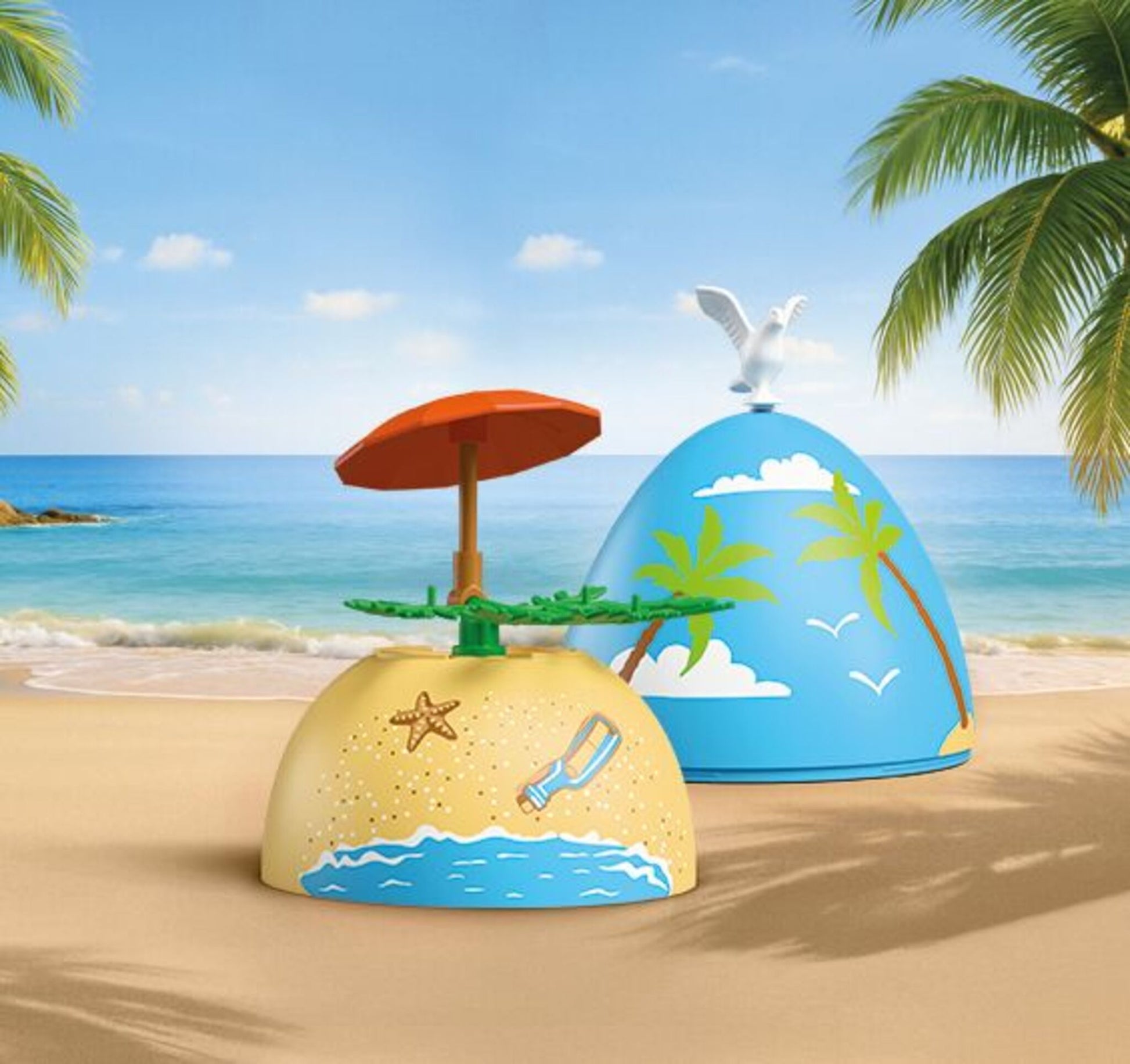 Playmobil Play Egg Beach Vacation 72101 portable playset with adult and child figures, beach accessories and sea turtle