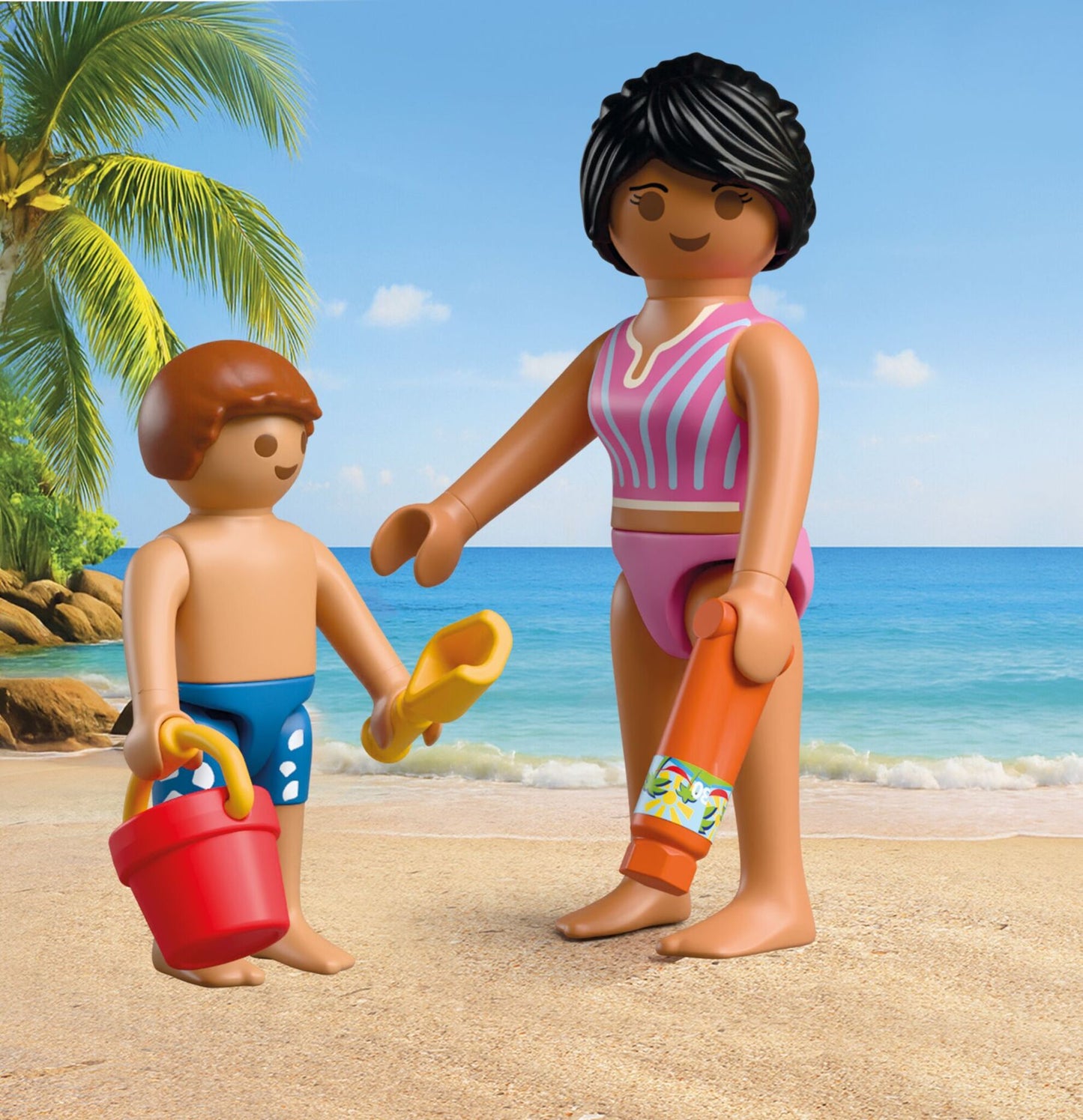 Playmobil Play Egg Beach Vacation 72101 portable playset with adult and child figures, beach accessories and sea turtle