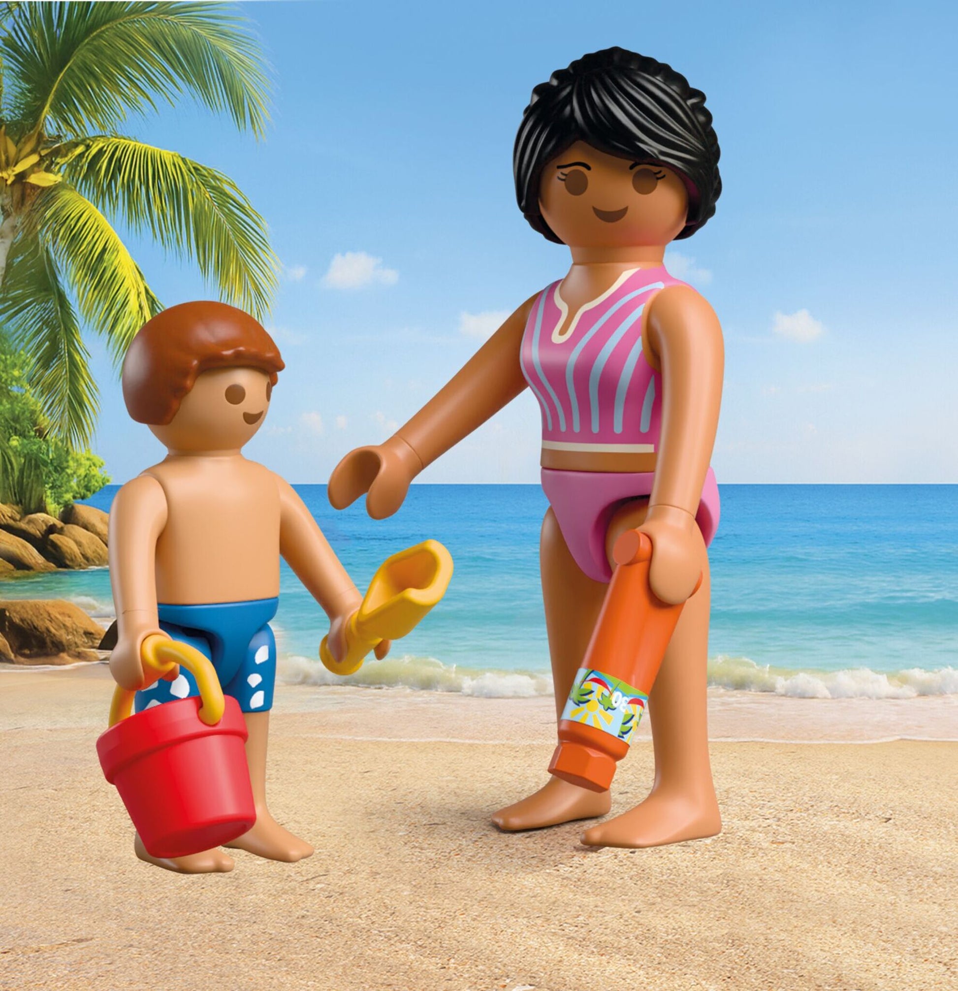 Playmobil Play Egg Beach Vacation 72101 portable playset with adult and child figures, beach accessories and sea turtle