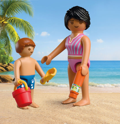 Playmobil Play Egg Beach Vacation 72101 portable playset with adult and child figures, beach accessories and sea turtle