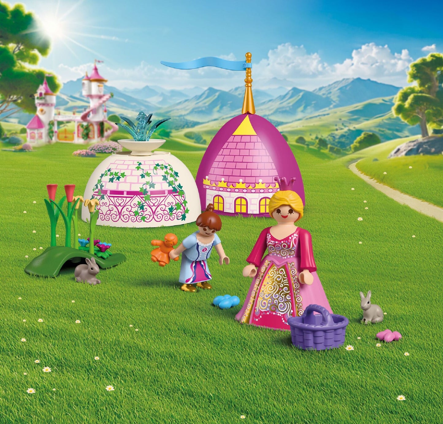 PLAYMOBIL Play Egg Princess 72102 portable playset with princess figures, rabbits, fountain and reusable egg