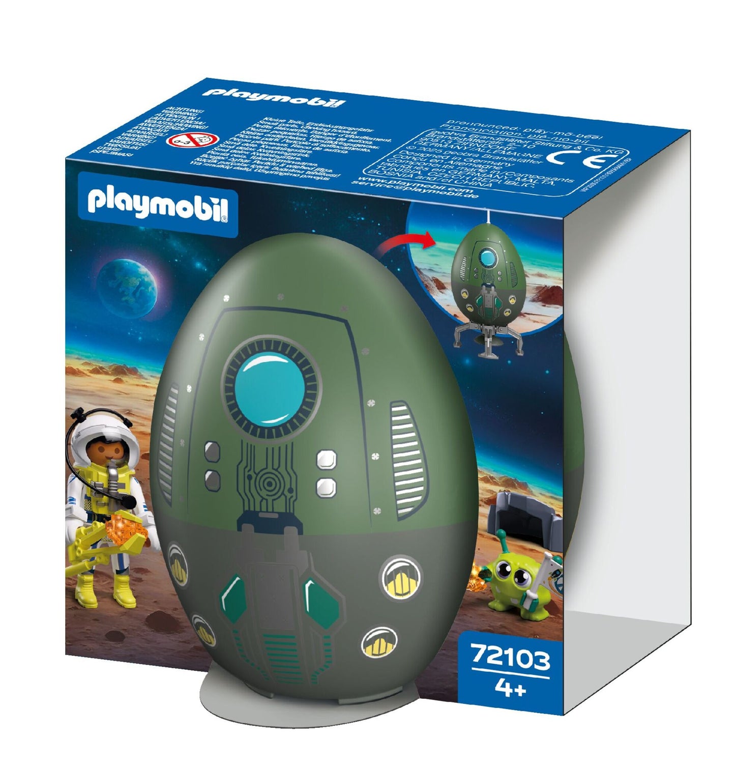 PLAYMOBIL Play Egg Outer Space 72103 portable playset with astronaut, alien, crystals and reusable egg