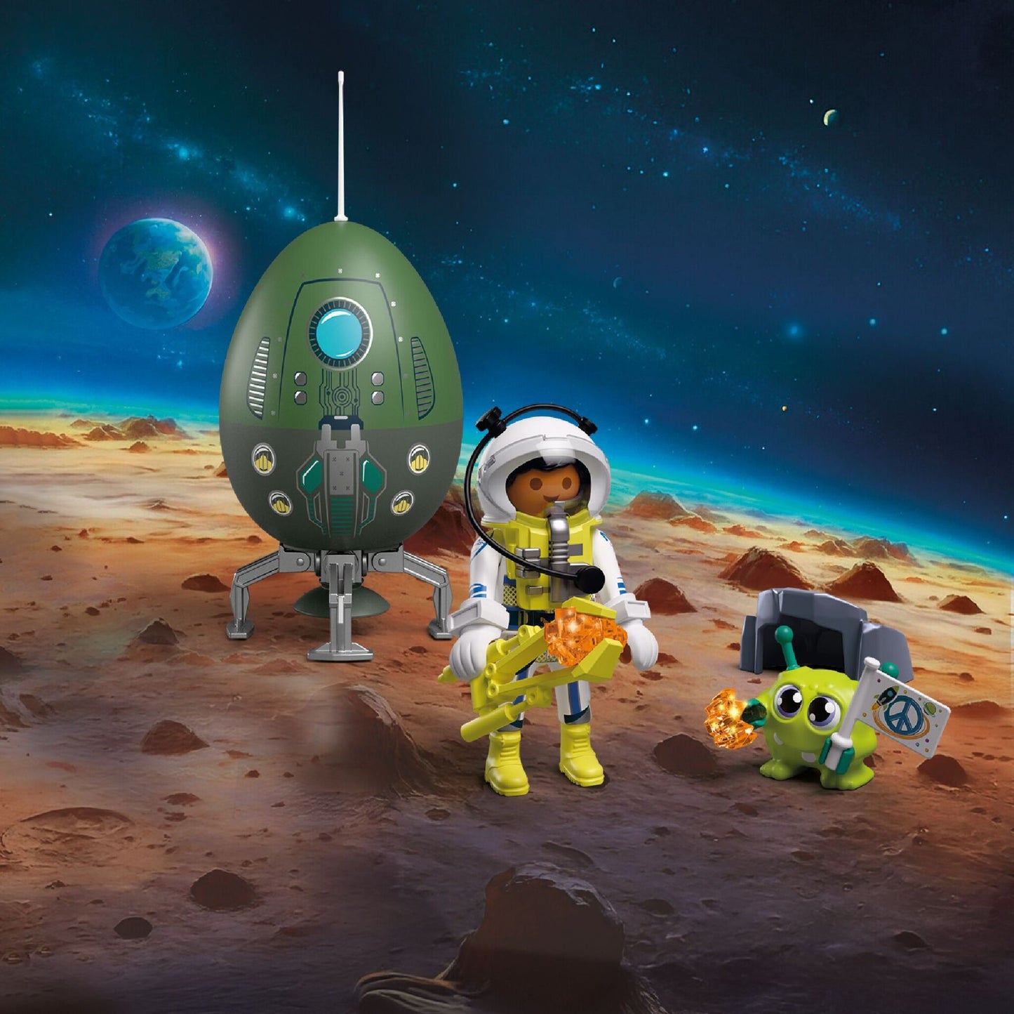 PLAYMOBIL Play Egg Outer Space 72103 portable playset with astronaut, alien, crystals and reusable egg