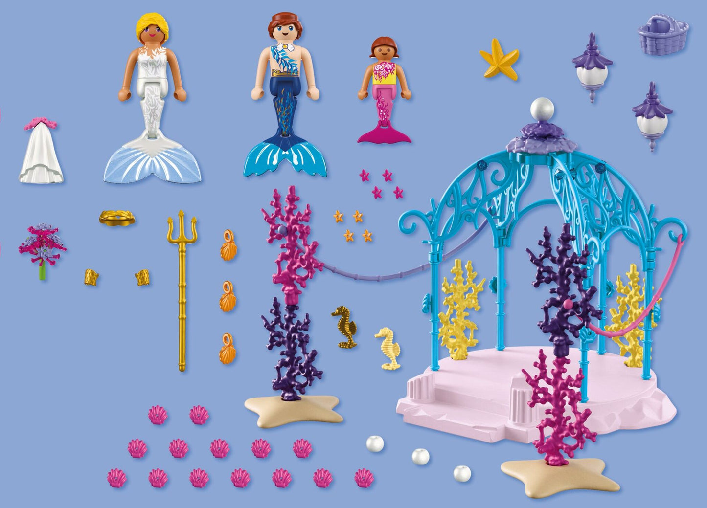PLAYMOBIL Underwater Wedding 72104 mermaid wedding playset with glowing lanterns, pavilion, seahorses and underwater decorations